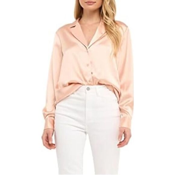 Wayf Satin Button Down Blouse - Picture 1 of 10